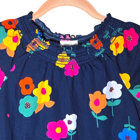 Hanna Andersson Navy Floral Smocked Neck Dress Size 5 - Picture 2 of 6
